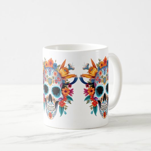 Vaporwave_Skull_Sunset_with_Neon_Tropical_Vibes-re Koffiemok (Voorkant rechts)