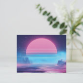 Vaporwave Sunset Landschap, Retro-futuristisch ont Briefkaart (Staand voorkant)