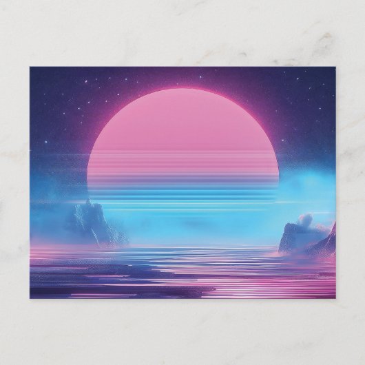 Vaporwave Sunset Landschap, Retro-futuristisch ont Briefkaart (Voorkant)