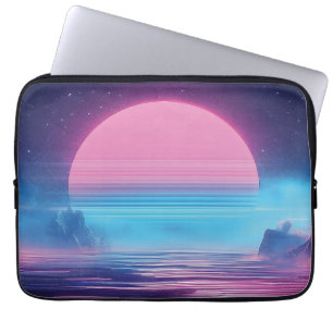 Vaporwave Sunset Landschap, Retro-futuristisch ont Laptop Sleeve
