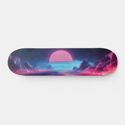 Vaporwave Sunset Landschap, Retro-futuristisch ont Skateboard (Horizontaal)