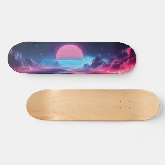 Vaporwave Sunset Landschap, Retro-futuristisch ont Skateboard (Horizontaal)