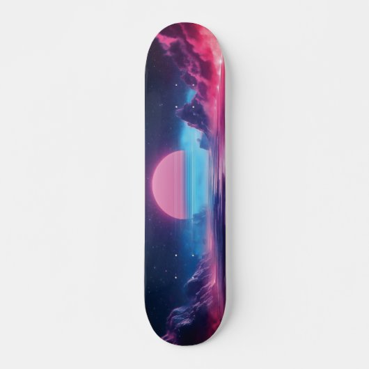 Vaporwave Sunset Landschap, Retro-futuristisch ont Skateboard (Voorkant)