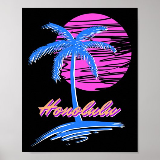 Vaporwave Synth Outrun Sunset 80s Beach Retro Hono Poster (Voorkant)