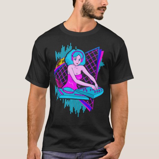 Vaporwave Synthwave DJ Girl 1980s en 1990s Gift T-shirt (Voorkant)
