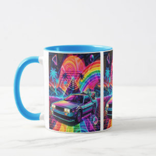 Vaporwave Synthwave Pride Vlag Delorean Mok