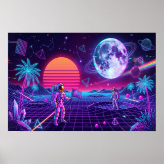 Vaporwave Synthwave Ruimtemannen Retro Kunst Poster