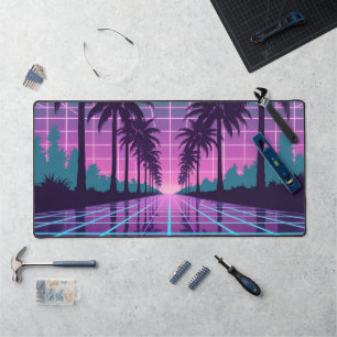 Vaporwave Zonsondergang Palmboom Neon Grid Bureaum Bureaumat