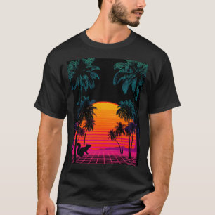 Vaporwave Zonsondergang Palmen – Neon Eekhoorn Ras T-shirt