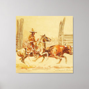 Vaquero en Stier door Edward Borein Canvas Afdruk