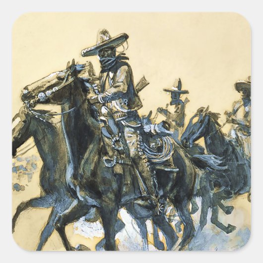 "Vaqueros" Westerne kunst van Charles M Russell Vierkante Sticker (Voorkant)
