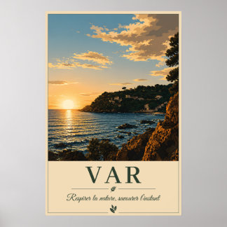 Var Middellandse Zee Kust Zonsondergang Vintage Poster