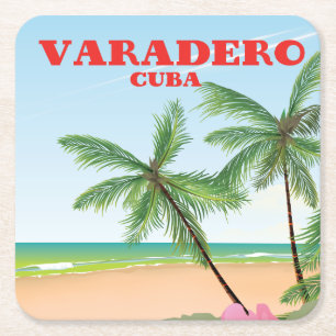 Varadero Cubaanse strand reisposter Vierkante Kartonnen Onderzetter
