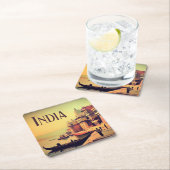 Varanasi India  schilderen Vierkante Kartonnen Onderzetter (Insitu)