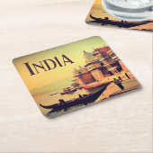 Varanasi India  schilderen Vierkante Kartonnen Onderzetter (Schuin)