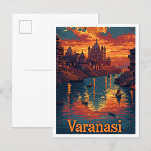 Varanasi kunst reisillustratie briefkaart