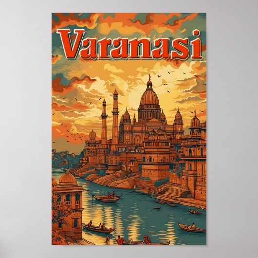 Varanasi kunst reisillustratie poster (Voorkant)