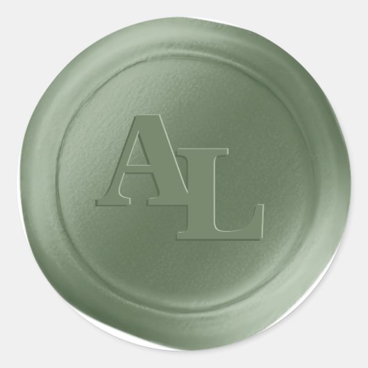 Varen Groene Wax Seal Monogram Bruiloft Stickers (Voorkant)