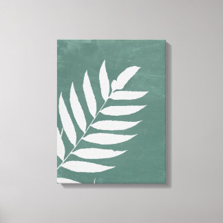 "Varen in stilte" - Een minimalistisch wit varenbl Canvas Afdruk