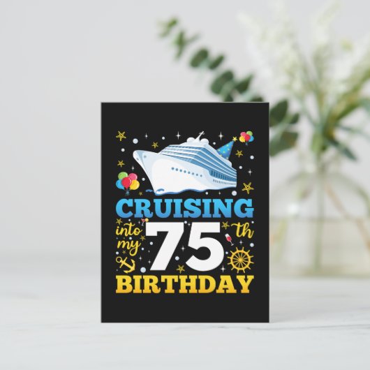 Varen naar mijn 75e verjaardagsfeestje briefkaart (Staand voorkant)