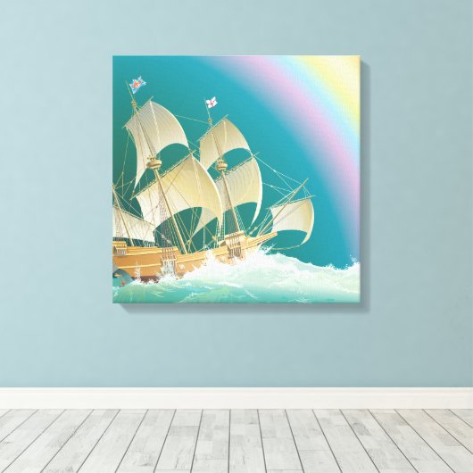 Varen op het Zee Rainbow Canvas Afdruk (Insitu (Houten vloer))