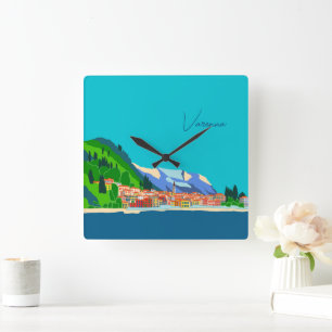 Varenna Lake Como Italië Illustratie Reis Vierkante Klok