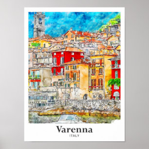 Varenna Lecco Italië Reizen Waterverf Hand geteken Poster