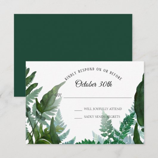 Varens Bos Loof Blad Groene RSVP Huwelijk Kaart (Voorkant / Achterkant)