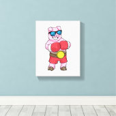 Varken als Boxer met Boxing-handschoenen Canvas Afdruk (Insitu (Houten vloer))