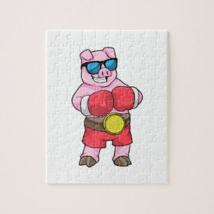 Varken als Boxer met Boxing-handschoenen Legpuzzel