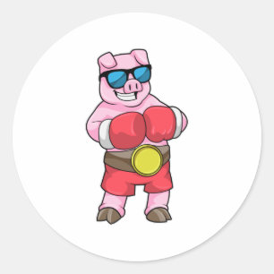 Varken als Boxer met Boxing-handschoenen Ronde Sticker
