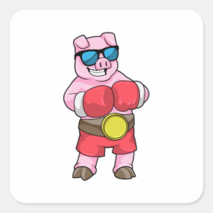 Varken als Boxer met Boxing-handschoenen Vierkante Sticker