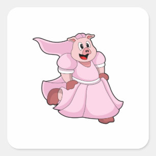 Varken als bruid met trouwjurk vierkante sticker