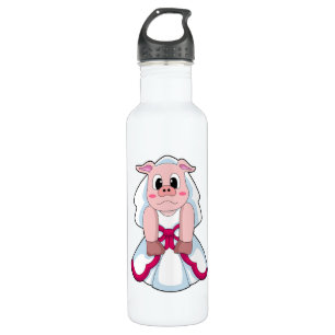 Varken als bruid met trouwjurk waterfles 