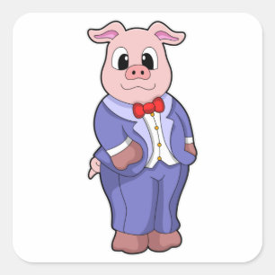 Varken als bruidegom met pak vierkante sticker