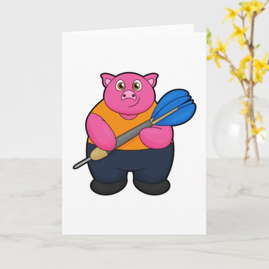 Varken als Dartspeler met Pijlen Kaart (Gele Bloem)