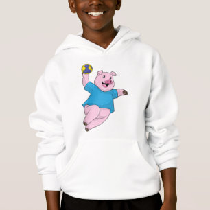 Varken als handballspeler met handbal