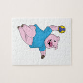 Varken als handballspeler met handbal legpuzzel (Horizontaal)