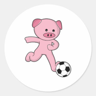 Varken als Voetbalspeler met Voetbal Ronde Sticker