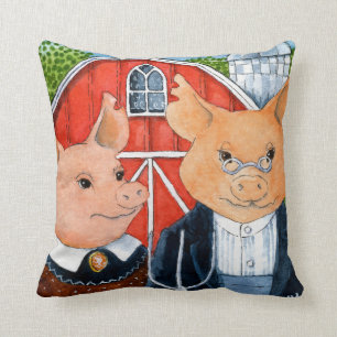 Varken American Gothic-spot watercolor kunstschild Kussen