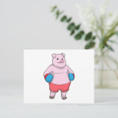 Varken bij boksen met boks handschoenen briefkaart (Staand voorkant)
