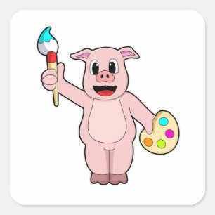 Varken bij het Schilderen met Borstel & Kleur Vierkante Sticker