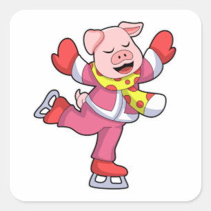 Varken bij ijsschaatsen met ijsscheuren vierkante sticker