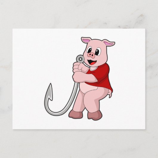 Varken bij vissen met vishaak briefkaart (Voorkant)