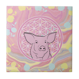 varken,bloem des levens, roos, mandala,zen,chakra, tegeltje