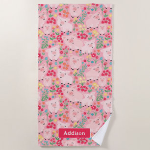 Varken Boerderij Dier Bloemen Rustiek Gepersonalis Strandlaken