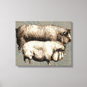 Varken Boerderij Land Antiek Illustratie Art Canvas Afdruk