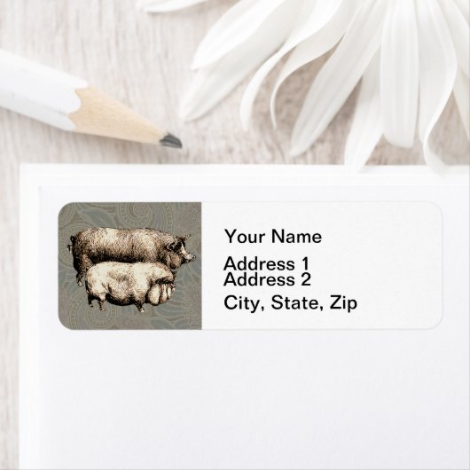 Varken Boerderij Land Antiek Illustratie Art Etiket (Insitu)