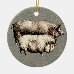 Varken Boerderij Land Antiek Illustratie Art Keramisch Ornament