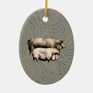 Varken Boerderij Land Antiek Illustratie Art Keramisch Ornament